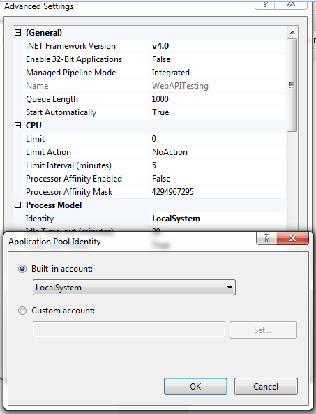 Application Pool Advance Settings