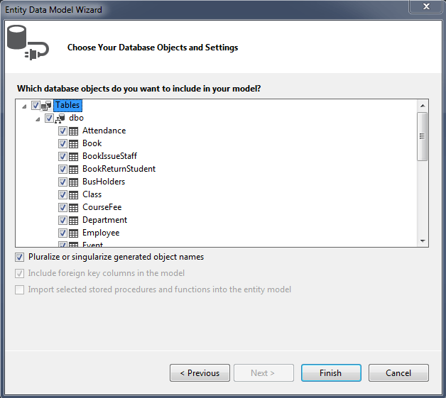 data objects and settings window 